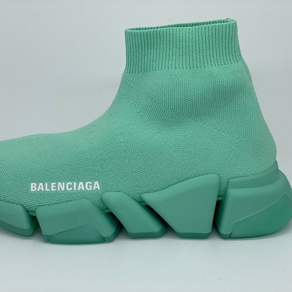 BALENCIAGA Women Stretch Knit Sock Speed 2.0 Flat Sneakers Shoes Mint - Picture 2 of 9